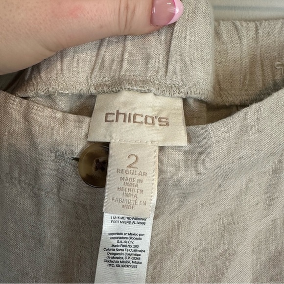 Chico's | Tan Linen Straight Leg Pants Size Large/ 12 (Chico's Size 2) - Picture 3 of 5